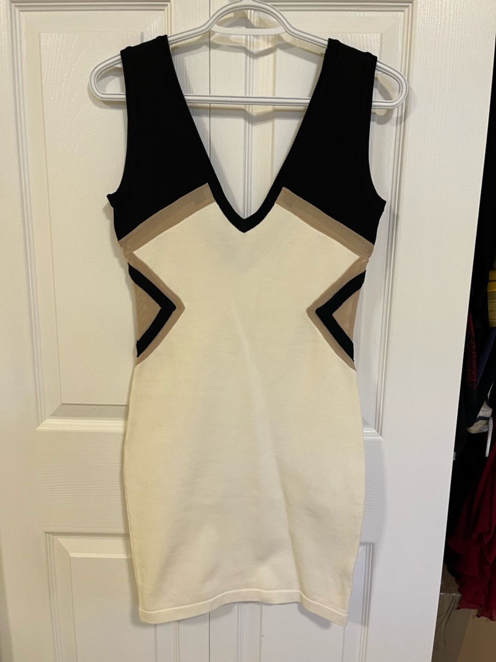 Cream and Black Sleeveless V-Neck Top with Taupe Trim
Never worn